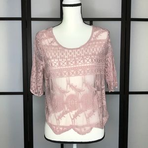Say What? Mauve sheer lace top